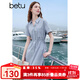 百圖betu女裝2025夏季新款短袖連衣裙廳里廳氣抽繩收腰裙子女2505T70 灰蘭 L