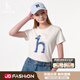 哈吉斯（HAZZYS）女裝 夏款女士大狗圖案圓領(lǐng)T恤衫女ASTSE0BBE52 米黃色OW M (160/84A 38)