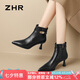 ZHR短靴女法式尖頭高跟女靴氣質(zhì)通勤風加絨時尚靴子女 BQ107A黑色 37