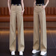 皮爾卡丹卡其色直筒褲女春秋新款2026新款女褲高腰垂感休閑窄版闊腿褲 卡其色送腰帶 卡其色送腰帶 27 M