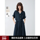 ELLE法式通勤風(fēng)亞麻連衣裙女2025秋季新款收腰顯瘦設計感a字裙子 藏青 S
