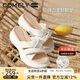 康莉（COMELY）一字拖鞋女夏季羊皮坡跟休閑防滑沙灘交叉帶時(shí)尚涼拖 米白色 39 