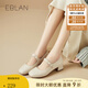 伊伴（EBLAN）2025春秋季新款法式復(fù)古瑪麗珍鞋粗跟方頭淺口單鞋女 米色 36 (230mm)