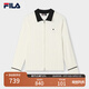FILA 斐樂官方女裝編織外套2025春新款時尚休閑基礎簡約拼色毛衣 蒸汽白-IV M 165/84A/M