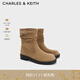 CHARLES&KEITH25秋新品復古圓頭平底褶皺短靴堆堆靴生日禮物CK1-90580208 Camel駝色 37 （235）