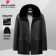 皮爾卡丹（pierre cardin）中長(cháng)款真皮皮衣男士【頭層山羊皮】皮夾克翻領(lǐng)爸爸外套男裝