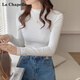 拉夏貝爾半高領(lǐng)打底衫女立領(lǐng)內搭正肩t恤修身上衣薄款 白色 M