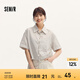 森馬（Semir）中袖襯衫女短款條紋寬松慵懶風夏季翻邊袖抽繩仿麻襯衣松弛感 咖色調00455 XL
