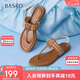 百思圖25夏復(fù)古戶外休閑一字帶夾趾女涼鞋C2107BL5 棕色 38