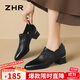 ZHR頭層牛皮單鞋女時(shí)尚復古樂(lè )福鞋粗跟通勤女鞋尖頭小皮鞋JE10黑色36