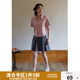 獨束大碼女裝復古POLO領(lǐng)收腰顯瘦T恤女夏季新款微胖mm休閑百搭上衣 桃粉色 L （尺碼：2）