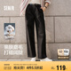 森馬（Semir）休閑褲女純棉打褶闊腿褲腰帶秋復(fù)古磨毛長褲顯腿長101524127005A
