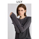 LILY2025冬新款女裝含羊毛簡(jiǎn)約純色釘花休閑氣質(zhì)通勤長(cháng)袖T恤上衣 509深灰 M
