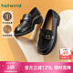 熱風(fēng)（Hotwind）商場(chǎng)同款復(fù)古百搭樂(lè)福鞋通勤女鞋25年春季時(shí)尚簡(jiǎn)約小皮鞋粗跟 01黑色 牛頭層皮革 37 235mm