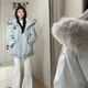 艾珠兒（Aizhuer）工裝毛領(lǐng)派克服羽絨棉服女設計感小眾2025冬季新款中長(cháng)款加厚外套 淺藍色 M