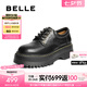 百麗（Belle）七夕禮物復(fù)古抓皺牛津鞋女25秋新牛皮厚底休閑單鞋B2779CM5預(yù)售 黑色 37 (235mm)
