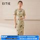 愛(ài)特愛(ài)（EITIE）【新中式印花旗袍連衣裙】復(fù)古優(yōu)雅2025夏季新款戰(zhàn)袍女裙B2507614 墨綠41 M (160)