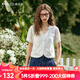 Olrain歐芮兒白色法式度假蕾絲衫2025夏下擺拼接花邊V領(lǐng)設(shè)計上衣 米白色 M