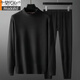 莫代爾羽毛蛋白半高領(lǐng)恤T男士冬季內搭加厚打底秋衣褲德絨保暖內衣套裝 黑色 (半高 領(lǐng)套裝) XL