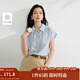 茵曼（INMAN）涼感亞麻法式系帶襯衫2025夏季女裝新款寬松蝙蝠袖襯衣上衣 淺藍色 S