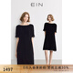 EIN言輕禮服高知感喬絨花邊拼接一字領(lǐng)落肩袖連衣裙2025夏新款 石墨黑 L