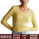 保羅拉夫勞倫（Polo Ralph Lauren）純色Logo徽標(biāo)V領(lǐng)長袖套頭毛衣針織衫女款黃色黃色M