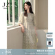 玖姿·安娜蔻浪漫莫奈風(fēng)100%真絲桑蠶絲田園風(fēng)連衣裙女2024夏款 花紋綠 M