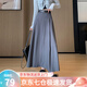 蘿美醬西裝半身裙女春秋2025新款高腰休閑a字秋冬百搭毛呢顯瘦百褶裙子 淺灰色（送腰帶） M 【建議95-105斤】
