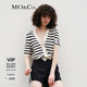 MO&Co.泡泡袖度假風(fēng)開衫法式復(fù)古V領(lǐng)條紋針織衫短紅色摩安珂 白黑條色 S 160