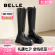 百麗（Belle）七夕禮物增高厚底騎士靴女商場同款真皮時髦長筒靴3NV70DG4 黑色-單里 38 (240mm)