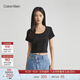 Calvin Klein Jeans夏季女士簡(jiǎn)約ck字母壓印袖口辣妹短款重磅短袖T恤J221677