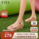 他她（TATA）絕美坡跟涼鞋女度假一字帶時(shí)裝涼鞋夏季7MY14BL4 金色 38