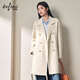 伊芙麗【蔣欣口碑大衣】駱駝絨蠶絲雙門(mén)襟收腰雙面呢毛呢大衣女秋季新款 米色 中長(cháng)款及膝 M