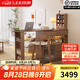 樂系島臺餐桌可伸縮一體可伸縮實木吧臺客廳家用餐邊柜現(xiàn)代日式酒柜 雙面吧臺桌45CM+椅子*1-胡桃色