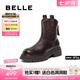 百麗（Belle）七夕禮物復(fù)古質(zhì)感彈力靴女冬新商場(chǎng)款粗跟增高顯瘦短靴E5E1DDZ5 咖啡色 37