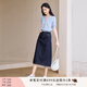 香影a字牛仔半身裙女2025夏裝新款梨形遮胯傘裙中長(cháng)款藏青色裙子 套裝3 藍色短袖+半身裙套裝 L 165/88A/110-125斤