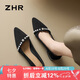 ZHR單鞋女夏溫柔風(fēng)珍珠淺口女鞋質(zhì)感復(fù)古絨面尖頭鞋子女BL561黑色36