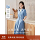 茵曼（INMAN）時(shí)尚復(fù)古連衣裙女夏季翻領(lǐng)寬松A字燈籠袖長裙 牛仔藍(lán)-新 M