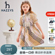 哈吉斯（HAZZYS）品牌童裝哈吉斯女童連衣裙夏新款干練翻領(lǐng)甜美少女顯瘦半袖連衣裙 格 130