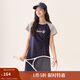 茵曼（INMAN）學(xué)院網(wǎng)球風(fēng)短袖T恤裙女2025夏季時(shí)尚撞色印花抽褶休閑連衣裙 寶藍(lán)色 M