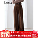 百圖betu女裝冬季新款休閑褲高腰顯瘦燈芯絨闊腿褲褲子女2410T84 咖啡色 M