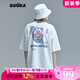 GUUKA潮牌短袖男士t恤衫夏季情侶裝衣服青年寬松半截五分袖文化打底衫 白色 XL