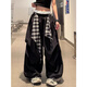 以純（YISHion）美式嘻哈街舞疊穿可拆卸闊腿褲女夏寬松垂感彎刀休閑褲爵士舞褲子 黑色【錦綸】 M