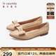 萊爾斯丹春季新款時尚優(yōu)雅蝴蝶結(jié)尖頭平跟女鞋單鞋4T15402 杏色 BEK 37