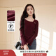 香影安可拉紅長(cháng)袖正肩t恤女2025秋季新款小眾不規則開(kāi)叉掐腰上衣 安可拉紅 S