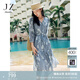 玖姿·安娜蔻【海鹽之夏】氣質(zhì)法式印花桑蠶絲連衣裙女2025夏季新款 花紋藍色 M