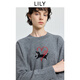 LILY2025冬新款女裝愛(ài)心小狗嵌花休閑圓領(lǐng)灰色針織衫100%羊毛衣 501灰色 S
