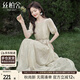 絲柏舍系帶連衣裙2024夏裝新款女裝優(yōu)雅甜美壓褶印花長裙