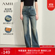 AMII女裝2025秋季復(fù)古做舊洗水磨爛牛仔褲長(zhǎng)褲女皮牌裝飾寬松 牛仔藍(lán) XL 170/76A