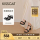 KISSCAT接吻貓【美洋同款】女鞋高跟涼鞋舒適簡(jiǎn)約方頭粗跟一字帶涼鞋 黑色 羊絨面 36